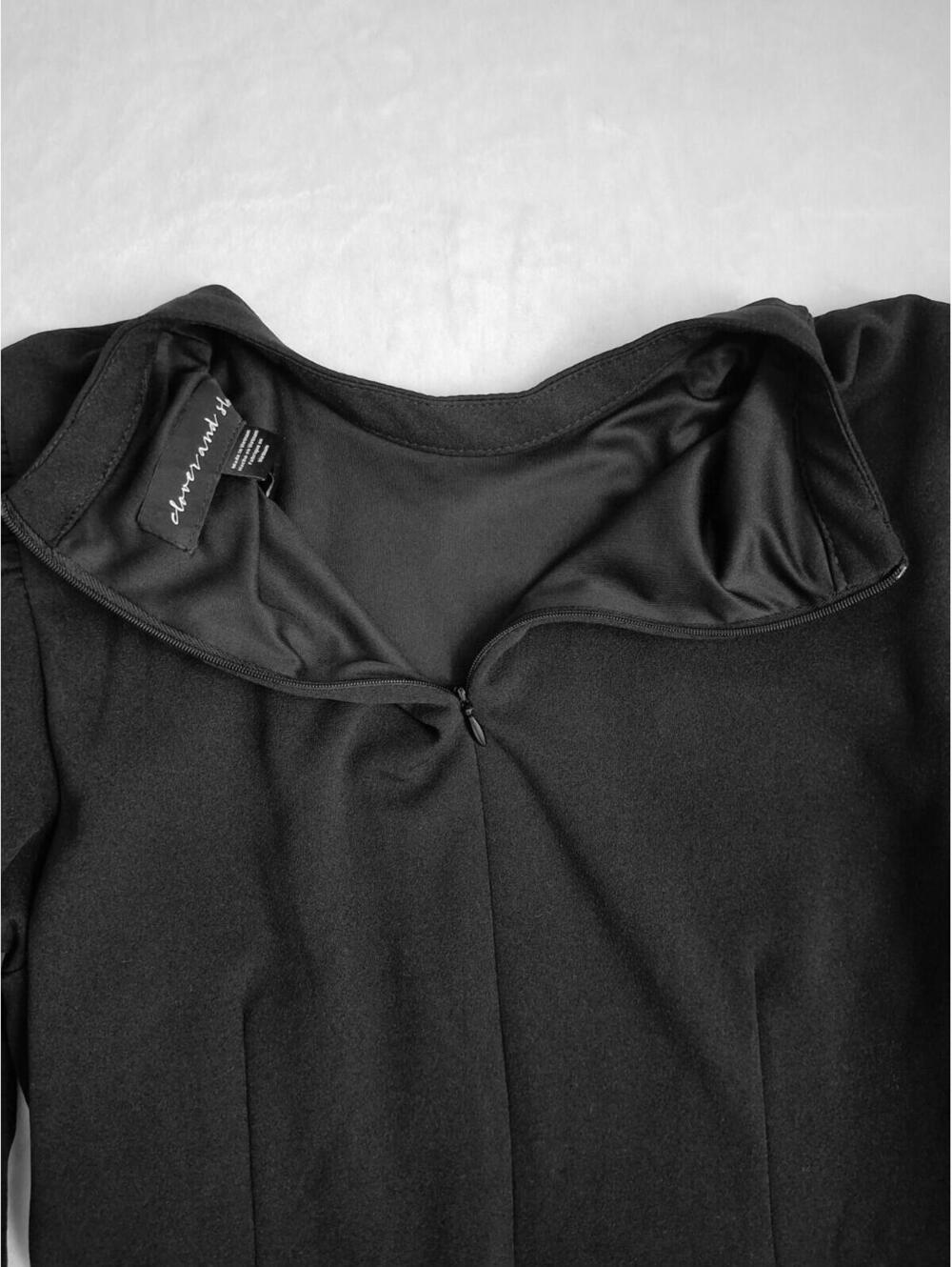 Clover & Sloane Blk Long Sleeve Mock Neck Side Ruched Asym Hem Women's Dress 10 - Picture 6 of 9